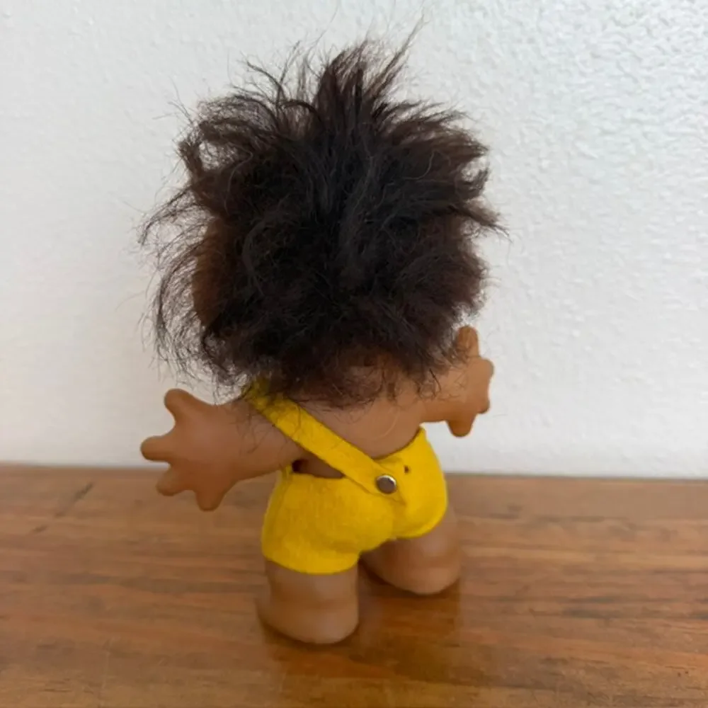 Vintage Thomas Dam Troll Doll Yellow Felt Pants Brown Hair - 6